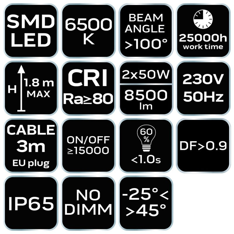 Proiector LED dublu 2x50W cu trepied