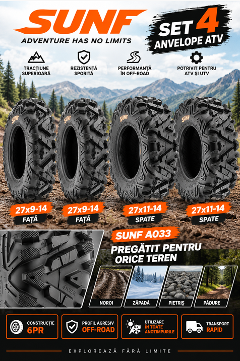 Set 4 Anvelope ATV SUNF A033 27x9-14 + 27x11-14 6PR – Noroi și Zăpadă