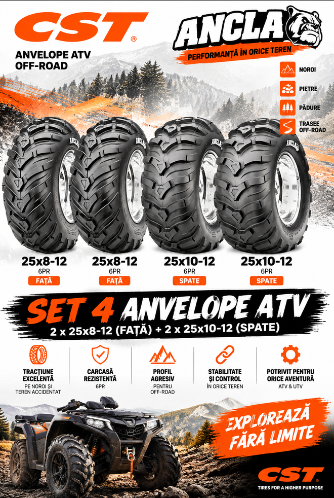 Set 4 Anvelope ATV CST Ancla 25x8-12 + 25x10-12 6PR – Noroi