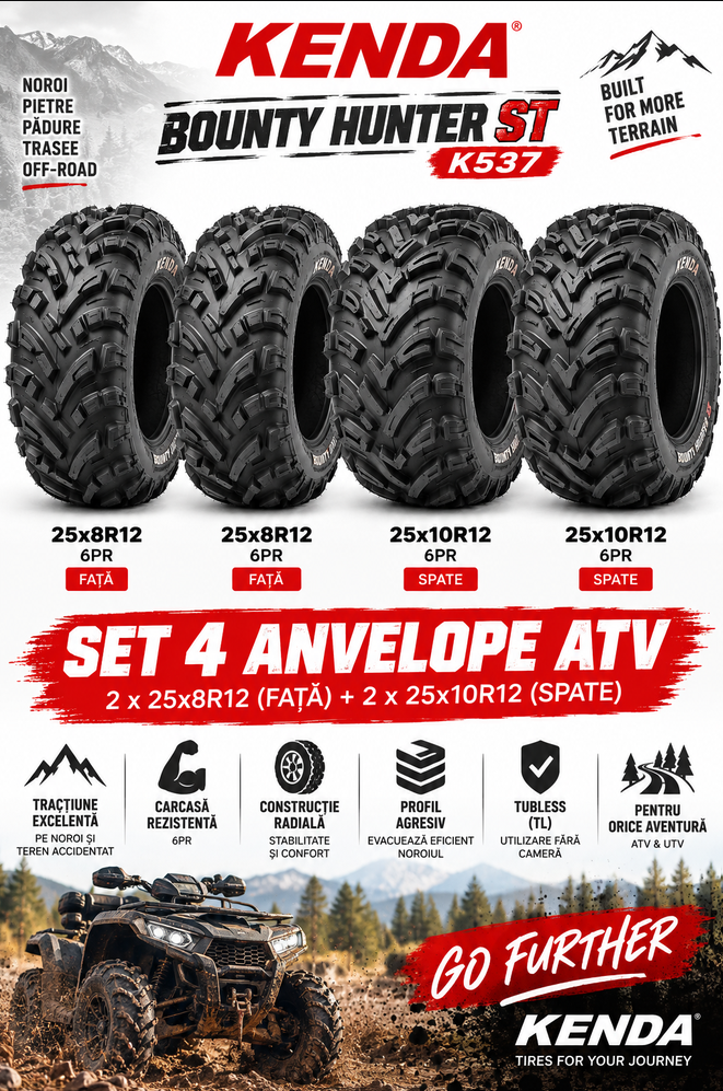 Set 4 Anvelope ATV Kenda Bounty Hunter ST K537 25x8R12 + 25x10R12 6PR Radiale – All Terrain