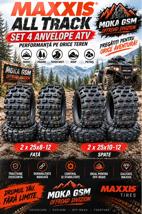 Set 4 Anvelope ATV Maxxis All Trak 25x8-12 + 25x10-12 – Noroi