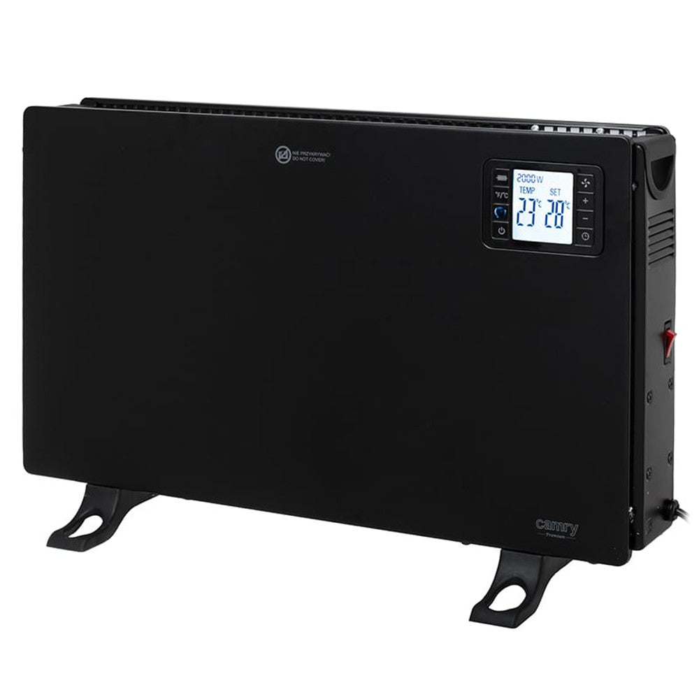 Convector electric 2000W cu telecomandă, termostat digital, LCD și Turbo, negru