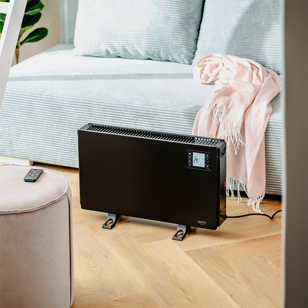 Convector electric 2000W cu telecomandă, termostat digital, LCD și Turbo, negru